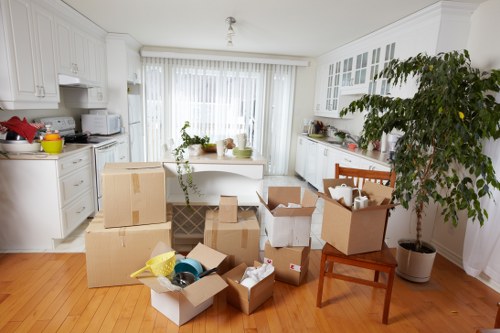 Packed household items and furniture prepared for secure storage near Ardleighgreen